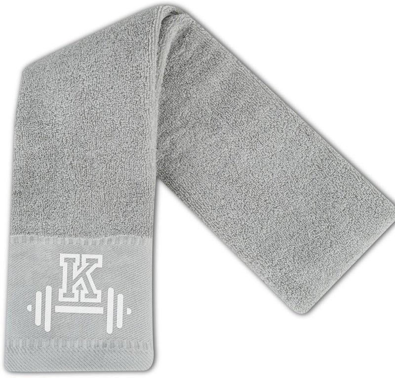 CybGene Gym Towel, Personalized Workout Gifts for Men, Women, Sports Lover, Exercise Fitness Gift for Gym Enthusiast on Birthday, Christmas, Soft and Absorbent Towel, Gray, Initial K - Image 1